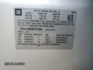 2014 Chevrolet Equinox LS z VIN 1GNALAEK8EZ101020, wystawiony jako Copart lot #57834905 z przebiegiem 132 083 mil mil oraz Szkoda całkowita • Salvage title. Historia ofert i sprzedaży dostępna na DreamBid. Obrazek 13.