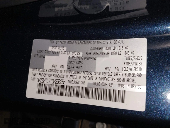 2016 Mazda 3 i Touring with VIN 3MZBM1L71GM266255, listed as a IAAI auction lot 41723942 with 69,140 mi miles and . Bid and sale history available at DreamBid. Image 9.