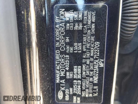 2020 Kia Soul LX with VIN KNDJ23AU5L7123709, listed as a Copart auction lot 46847435 with 84,807 mi miles and Salvage Title. Bid and sale history available at carsss.com. Image 12.