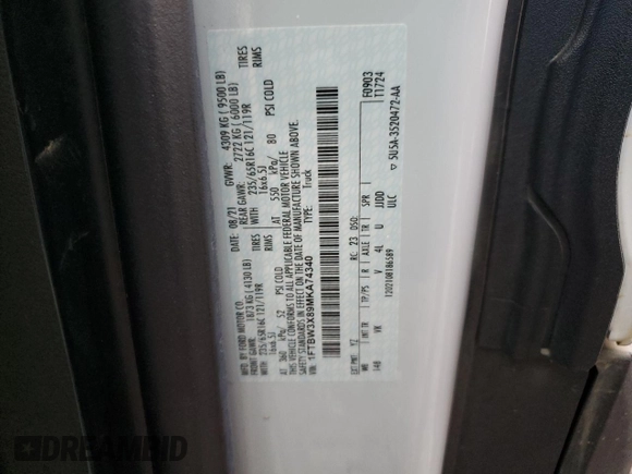 2021 Ford Transit Cargo with VIN 1FTBW3X89MKA74340, listed as a Copart auction lot 82188434 with 23,360 mi miles and Salvage Title. Bid and sale history available at carsss.com. Image 10.