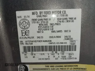 2014 Ford F-150 XL with VIN 1FTFW1EF0EFA88208, listed as a IAAI auction lot 42405046 with 246,198 mi miles and . Bid and sale history available at DreamBid. Image 9.