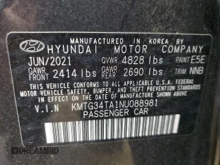 2022 Genesis G70 2.0T with VIN KMTG34TA1NU088981, listed as a Copart auction lot 88038865 with 29,407 mi miles and Salvage Title. Bid and sale history available at DreamBid. Image 12.