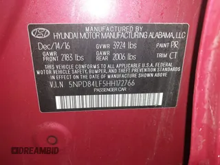 2017 Hyundai Elantra Limited with VIN 5NPD84LF5HH172766, listed as a IAAI auction lot 41735312 with 89,078 mi miles and . Bid and sale history available at DreamBid. Image 9.