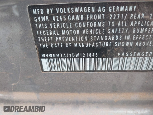 2013 Volkswagen Golf TDI w/Sunroof & Nav with VIN WVWNM7AJ3DW121845, listed as a IAAI auction lot 42414147 with 92,478 mi miles and . Bid and sale history available at DreamBid. Image 9.