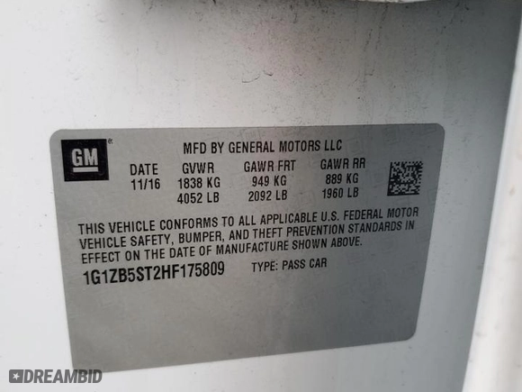 2017 Chevrolet Malibu LS with VIN 1G1ZB5ST2HF175809, listed as a Copart auction lot 45204975 with 104,420 mi miles and Salvage Title. Bid and sale history available at carsss.com. Image 12.