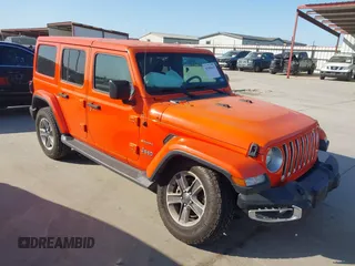 2019 Jeep Wrangler Unlimited Sahara with VIN 1C4HJXEG6KW669436, listed as a IAAI auction lot 41985425 with 41,202 mi miles and . Bid and sale history available at DreamBid. Image 1.