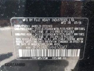 2017 Subaru Forester with VIN JF2SJABC5HH450342, listed as a IAAI auction lot 41872990 with 98,924 mi miles. Bid and sale history available at carsss.com. Image 9.