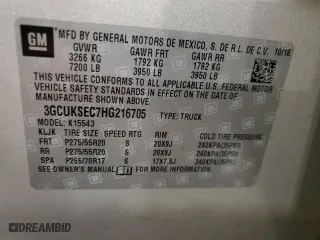 2017 Chevrolet Silverado 1500 LTZ with VIN 3GCUKSEC7HG216705, listed as a Copart auction lot 88794075 with 118,796 mi miles and Salvage Title. Bid and sale history available at carsss.com. Image 12.