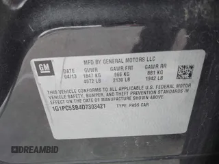 2013 Chevrolet Cruze 1LT with VIN 1G1PC5SB4D7303421, listed as a IAAI auction lot 41895362 with 112,070 mi miles and . Bid and sale history available at DreamBid. Image 9.