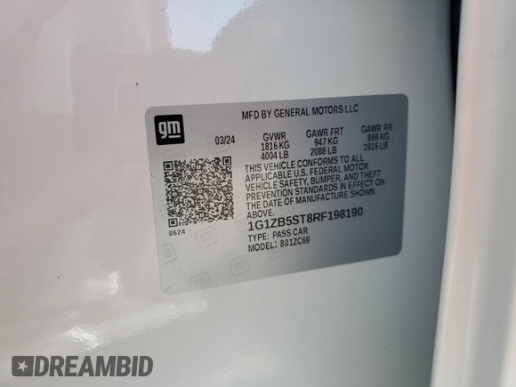 2024 Chevrolet Malibu LS with VIN 1G1ZB5ST8RF198190, listed as a Copart auction lot 49210415 with 4,429 mi miles and Non Repairable. Bid and sale history available at DreamBid. Image 14.