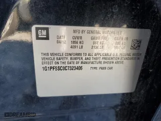 2012 Chevrolet Cruze LT w/1LT with VIN 1G1PF5SC0C7323406, listed as a Copart auction lot 46543185 with 189,865 mi miles and Salvage Title. Bid and sale history available at carsss.com. Image 12.
