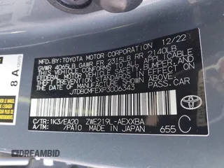 2023 Toyota Corolla Hybrid LE with VIN JTDBCMFEXP3006343, listed as a IAAI auction lot 41056503 with 121,690 mi miles. Bid and sale history available at carsss.com. Image 9.
