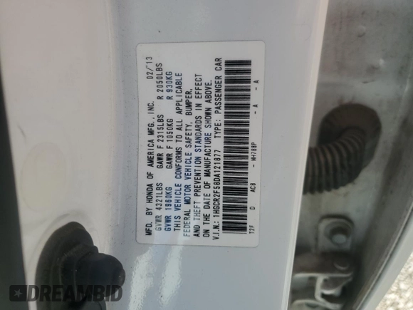2013 Honda Accord Sport with VIN 1HGCR2F58DA121877, listed as a Copart auction lot 46155875 with 149,664 mi miles and Salvage Title. Bid and sale history available at DreamBid. Image 13.