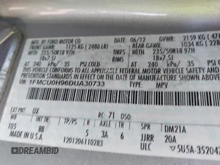 2013 Ford Escape SEL with VIN 1FMCU0H96DUA30733, listed as a IAAI auction lot 42737439 with 106,651 mi miles and . Bid and sale history available at DreamBid. Image 9.