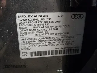 2024 Audi SQ5 Sportback Premium Plus with VIN WA124AFY0R2138097, listed as a Copart auction lot 79885334 with 73 mi miles and Salvage Title. Bid and sale history available at DreamBid. Image 12.