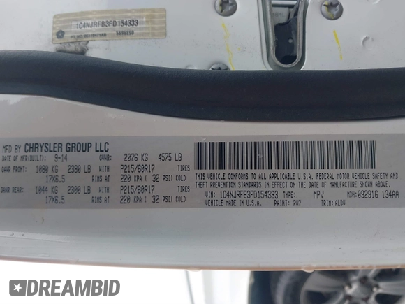 2015 Jeep Patriot Latitude with VIN 1C4NJRFB3FD154333, listed as a IAAI auction lot 41732679 with 66,739 mi miles and . Bid and sale history available at DreamBid. Image 9.