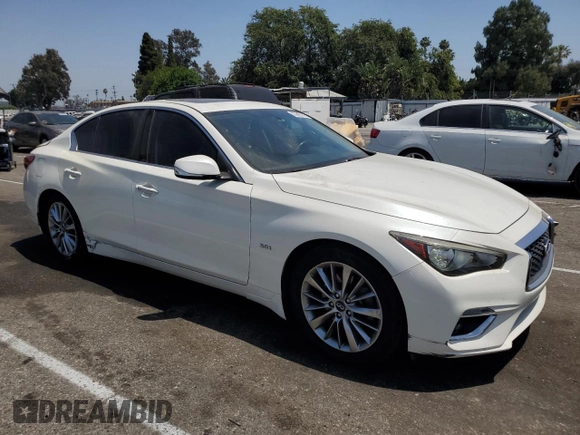 2018 Infiniti Q50 Luxe with VIN JN1EV7APXJM350096, listed as a Copart auction lot 59754334 with 46,798 mi miles and Salvage title. Bid and sale history available at DreamBid. Image 4.
