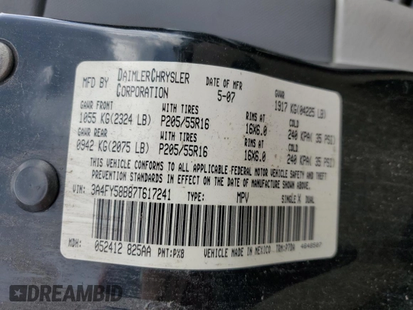 2007 Chrysler PT Cruiser Touring z VIN 3A4FY58B87T617241, wystawiony jako Copart lot #70656004 z przebiegiem 86 296 mil mil oraz Szkoda całkowita • Salvage title. Historia ofert i sprzedaży dostępna na DreamBid. Obrazek 12.