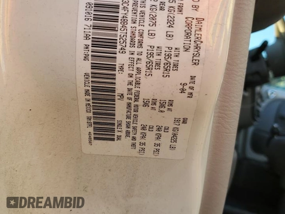 2005 Chrysler PT Cruiser with VIN 3C4FY48B45T525749, listed as a Copart auction lot 75015124 with 183,848 mi miles and Salvage Title. Bid and sale history available at DreamBid. Image 12.
