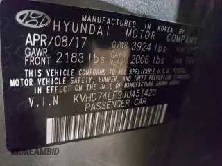 2018 Hyundai Elantra SE z VIN KMHD74LF9JU451423, wystawiony jako Copart lot #53644195 z przebiegiem 83 332 mil mil oraz Szkody całkowita. Historia ofert i sprzedaży dostępna na DreamBid. Obrazek 12.