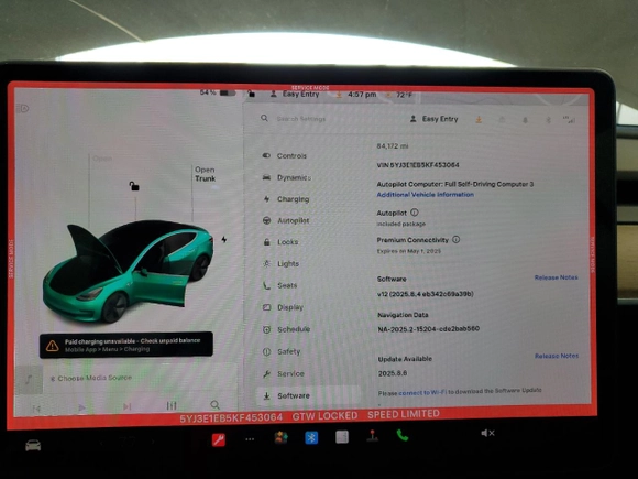 2019 Tesla Model 3 Long Range with VIN 5YJ3E1EB5KF453064, listed as a Copart auction lot 52287055 with 84,172 mi miles and Salvage Title. Bid and sale history available at carsss.com. Image 9.