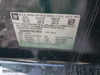 2015 Chevrolet Silverado 1500 LT with VIN 3GCUKREH7FG109509, listed as a IAAI auction lot 41303550 with 75,263 mi miles. Bid and sale history available at carsss.com. Image 9.