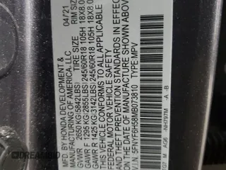 2021 Honda Pilot EX-L with VIN 5FNYF6H58MB073810, listed as a Copart auction lot 42086065 with Not Provided miles and Salvage Title. Bid and sale history available at carsss.com. Image 13.