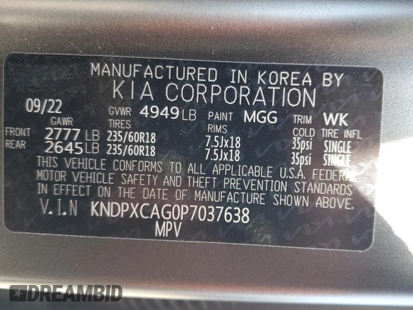 2023 Kia Sportage SX-Prestige with VIN KNDPXCAG0P7037638, listed as a Copart auction lot 58494875 with 43,214 mi miles and Salvage title. Bid and sale history available at DreamBid. Image 13.
