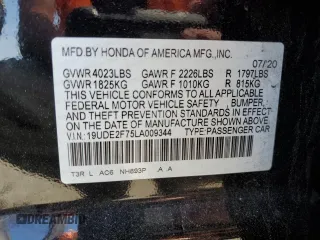 2020 Acura ILX Premium with VIN 19UDE2F75LA009344, listed as a Copart auction lot 55945385 with 59,344 mi miles and Salvage title. Bid and sale history available at DreamBid. Image 12.