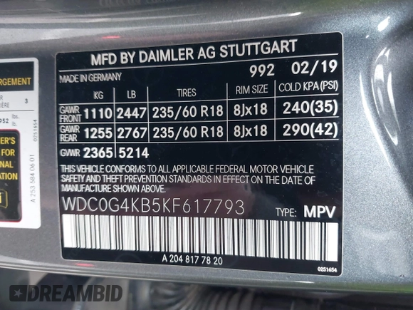 2019 Mercedes-Benz GLC with VIN WDC0G4KB5KF617793, listed as a IAAI auction lot 41916787 with 34,821 mi miles. Bid and sale history available at carsss.com. Image 9.