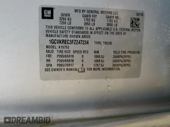 2015 Chevrolet Silverado 1500 LT with VIN 1GCVKREC3FZ247234, listed as a Copart auction lot 86306404 with 130,471 mi miles and Salvage Title. Bid and sale history available at carsss.com. Image 13.
