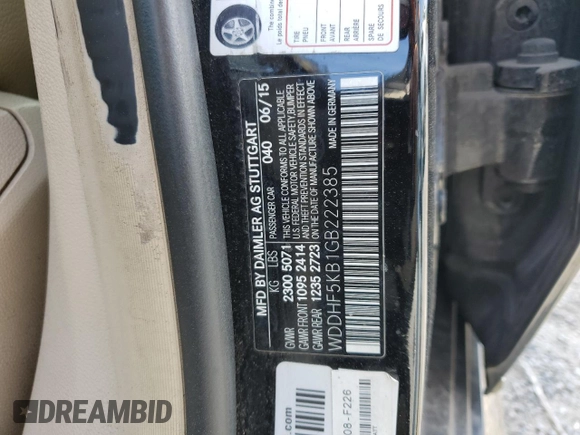 2016 Mercedes-Benz E 350 Sport with VIN WDDHF5KB1GB222385, listed as a Copart auction lot 54760025 with 89,870 mi miles and Clean Title. Bid and sale history available at DreamBid. Image 12.