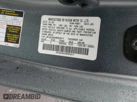 2006 Nissan 350Z Touring with VIN JN1AZ34E46M352617, listed as a Copart auction lot 71928234 with 195,583 mi miles and Salvage Title. Bid and sale history available at DreamBid. Image 12.