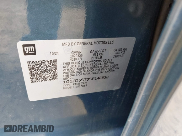 2025 Chevrolet Malibu LT with VIN 1G1ZD5ST3SF148538, listed as a IAAI auction lot 42193749 with 11,607 mi miles and . Bid and sale history available at DreamBid. Image 9.