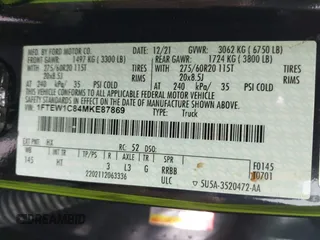 2021 Ford F-150 XL с VIN 1FTEW1C84MKE87869, выставлен на аукционе IAAI как лот 42476460 с пробегом 83 433 миль миль и . История ставок и продаж доступна на DreamBid. Изображение 9.