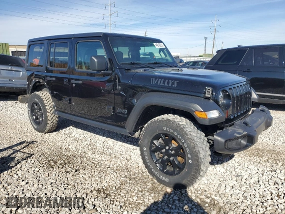 2021 Jeep Wrangler Unlimited Willys Sport with VIN 1C4HJXDG2MW569922, listed as a Copart auction lot 44619615 with 47,641 mi miles and Salvage title. Bid and sale history available at DreamBid. Image 4.