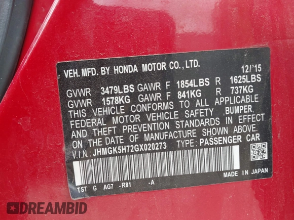 2016 Honda Fit EX с VIN JHMGK5H72GX020273, выставлен на аукционе IAAI как лот 42536440 с пробегом 93 547 миль миль и . История ставок и продаж доступна на DreamBid. Изображение 9.
