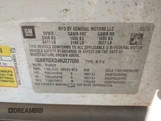 2017 Chevrolet Traverse LT with VIN 1GNKRGKD4HJ277688, listed as a IAAI auction lot 41184969 with Not Provided miles and . Bid and sale history available at DreamBid. Image 9.