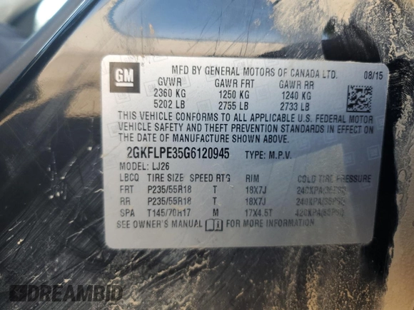 2016 GMC Terrain SLT z VIN 2GKFLPE35G6120945, wystawiony jako Copart lot #55143095 z przebiegiem 162 578 mil mil oraz Szkoda całkowita • Salvage title. Historia ofert i sprzedaży dostępna na DreamBid. Obrazek 13.