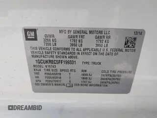 2015 Chevrolet Silverado 1500 LT with VIN 1GCUKREC5FF199331, listed as a IAAI auction lot 42111381 with 180,056 mi miles and . Bid and sale history available at DreamBid. Image 9.