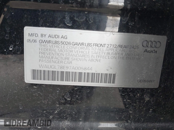 2007 Audi S4 z VIN WAUGL78E97A005844, wystawiony jako IAAI lot #41507274 z przebiegiem 164 270 mil mil oraz . Historia ofert i sprzedaży dostępna na DreamBid. Obrazek 9.