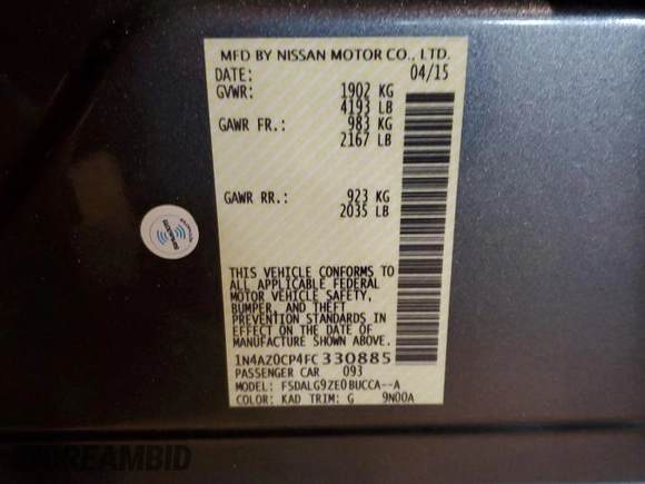 2015 Nissan LEAF SV with VIN 1N4AZ0CP4FC330885, listed as a Copart auction lot 72286732 with 31,960 mi miles. Bid and sale history available at carsss.com. Image 12.
