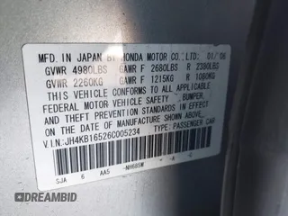 2006 Acura RL with VIN JH4KB16526C005234, listed as a IAAI auction lot 42130374 with 343,839 mi miles and . Bid and sale history available at DreamBid. Image 9.