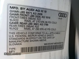 2019 Audi Q8 Premium Plus with VIN WA1EVAF16KD028310, listed as a Copart auction lot 44517773 with 49,088 mi miles. Bid and sale history available at carsss.com. Image 15.