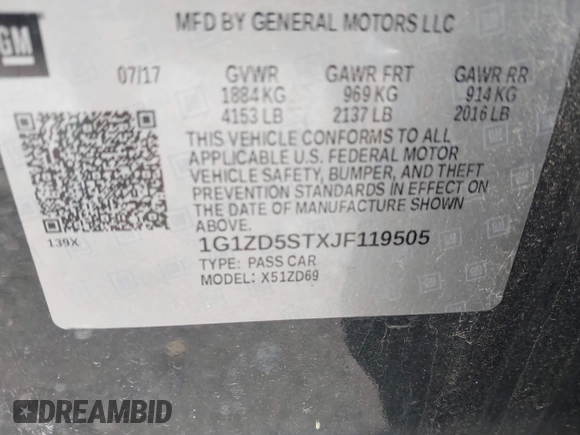 2018 Chevrolet Malibu LT with VIN 1G1ZD5STXJF119505, listed as a IAAI auction lot 42469012 with 132,187 mi miles and . Bid and sale history available at DreamBid. Image 9.
