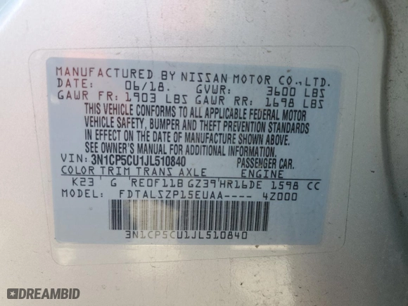 2018 Nissan Kicks SR with VIN 3N1CP5CU1JL510840, listed as a Copart auction lot 45712825 with 92,265 mi miles and Salvage Title. Bid and sale history available at carsss.com. Image 12.