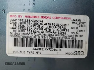 2007 Mitsubishi Outlander LS z VIN JA4MT31XX7Z016180, wystawiony jako Copart lot #59299615 z przebiegiem 125 060 mil mil oraz Szkoda całkowita • Salvage title. Historia ofert i sprzedaży dostępna na DreamBid. Obrazek 13.