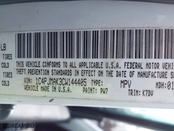 2012 Jeep Liberty Sport with VIN 1C4PJMAK3CW144405, listed as a IAAI auction lot 42083288 with 181,895 mi miles. Bid and sale history available at carsss.com. Image 9.
