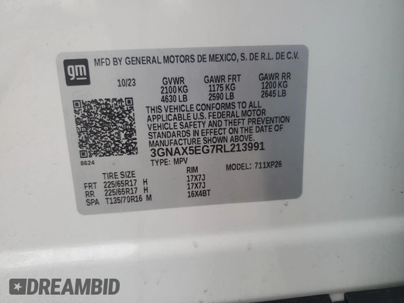 2024 Chevrolet Equinox LS with VIN 3GNAX5EG7RL213991, listed as a Copart auction lot 78488444 with 36,788 mi miles and Salvage Title. Bid and sale history available at carsss.com. Image 13.