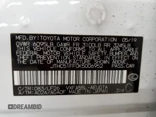 2019 Lexus LS with VIN JTHC51FF0K5006952, listed as a Copart auction lot 87219154 with 38,788 mi miles and Salvage Title. Bid and sale history available at carsss.com. Image 12.